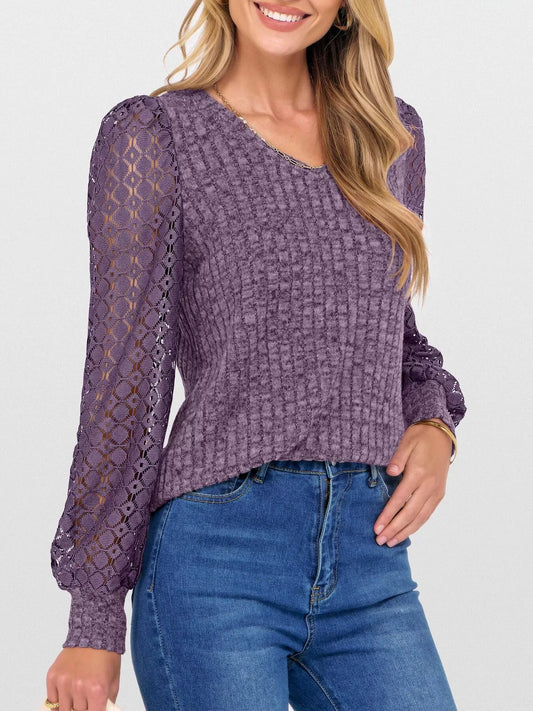 Lace Sleeve V-Neck T-Shirt
