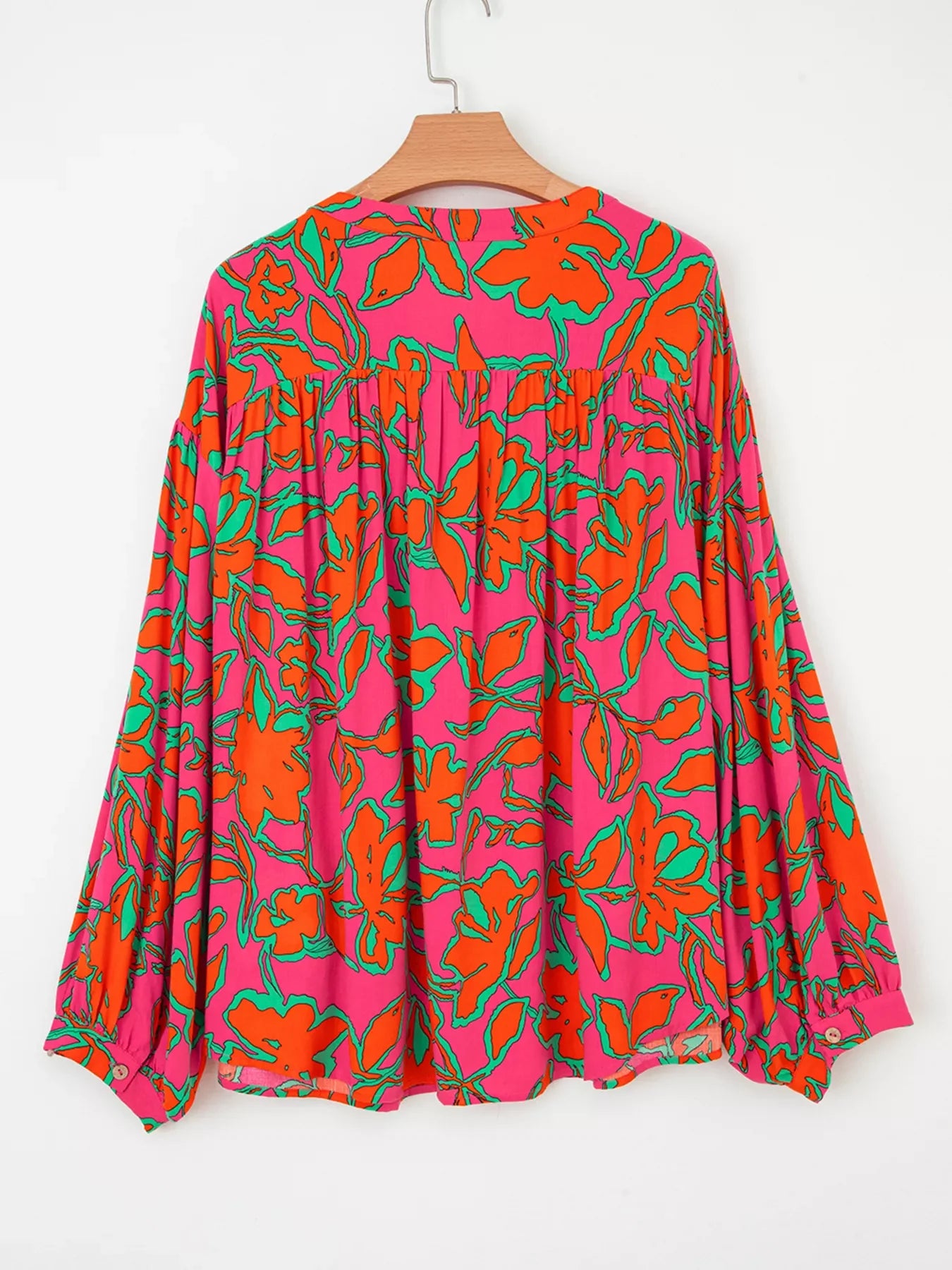 Floral Print Batwing Sleeve Buttoned Loose Fit Shirt