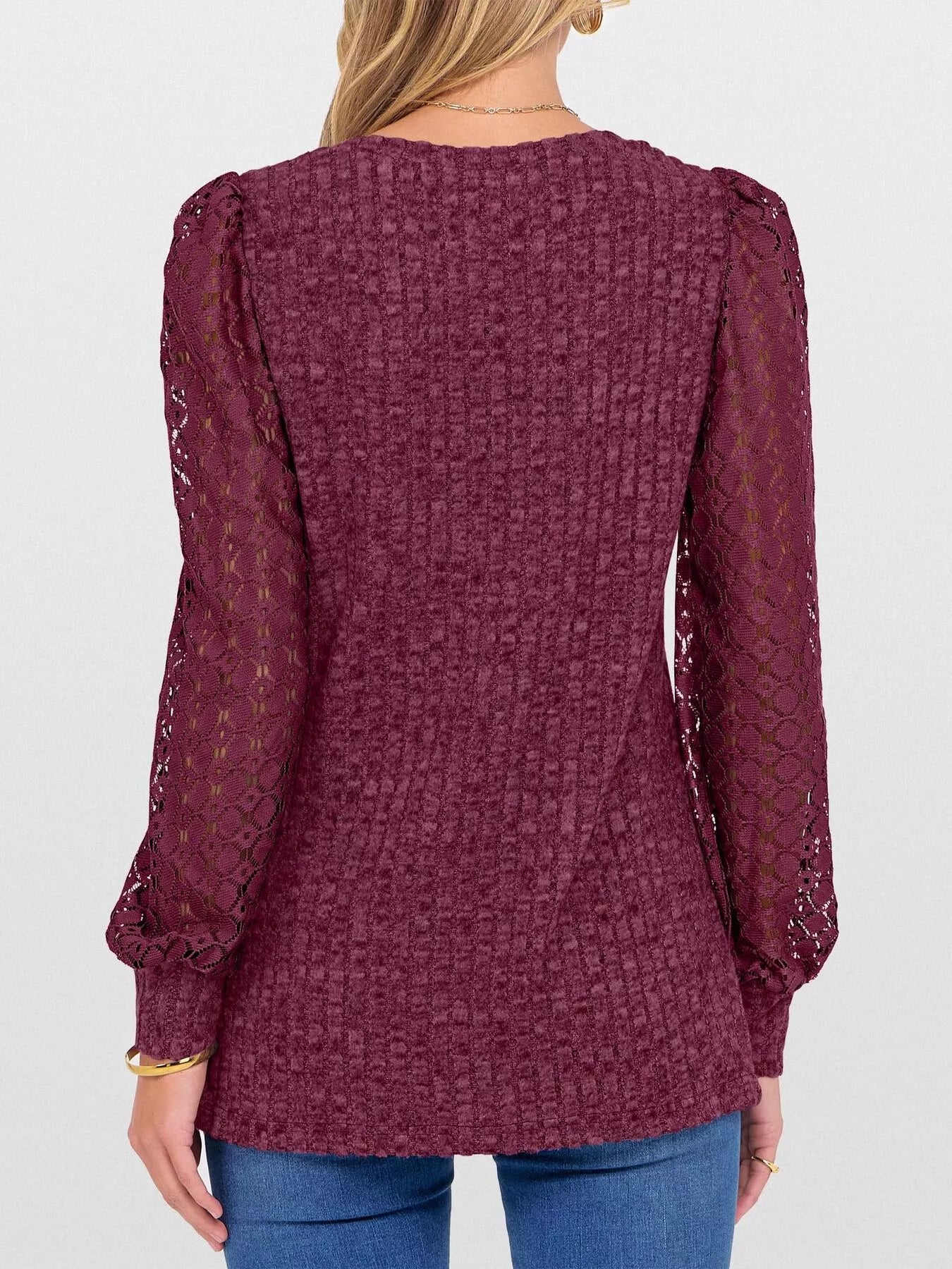 Lace Sleeve V-Neck T-Shirt