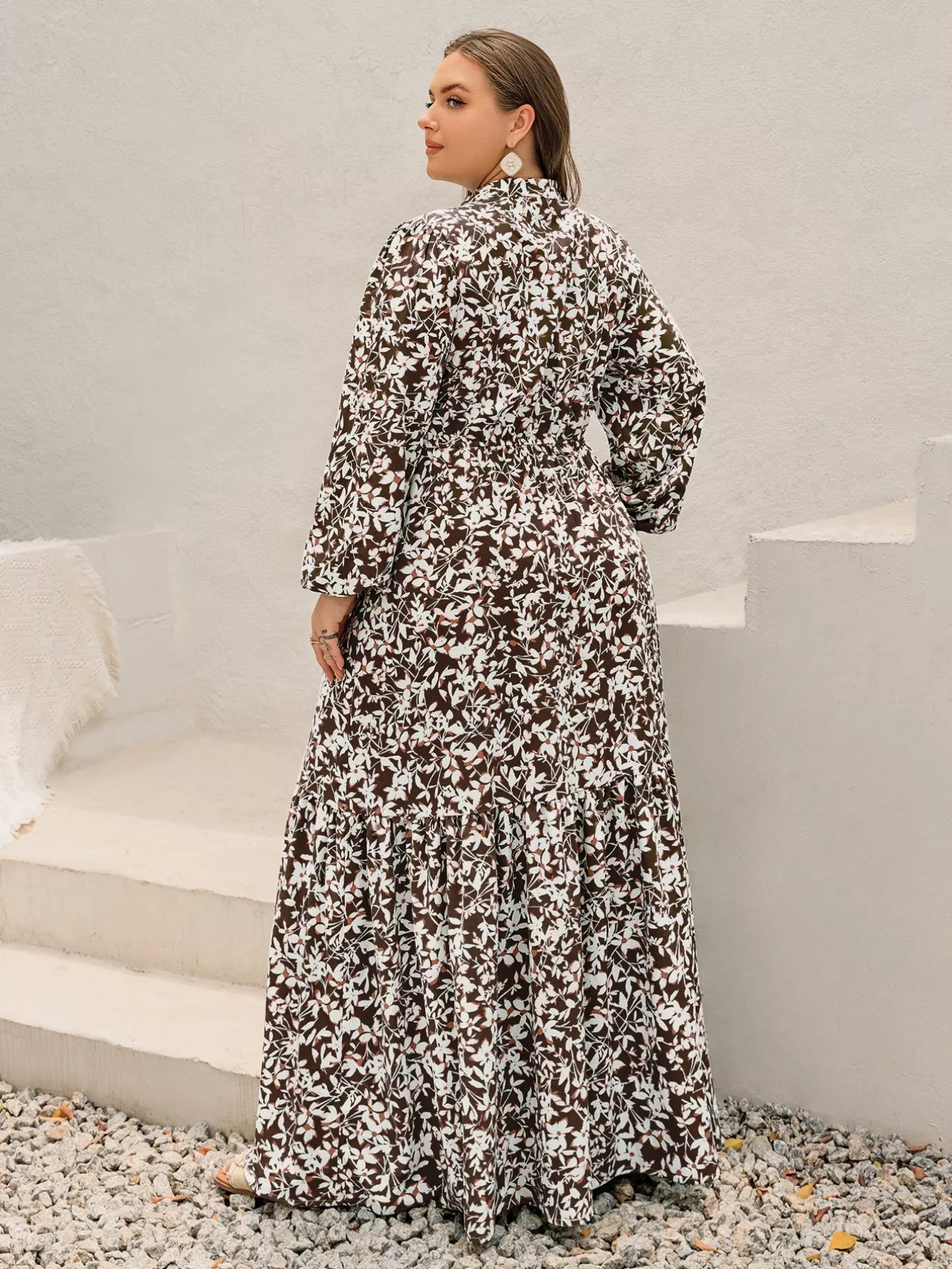 Plus Size Floral Print Long Sleeve Maxi Dress